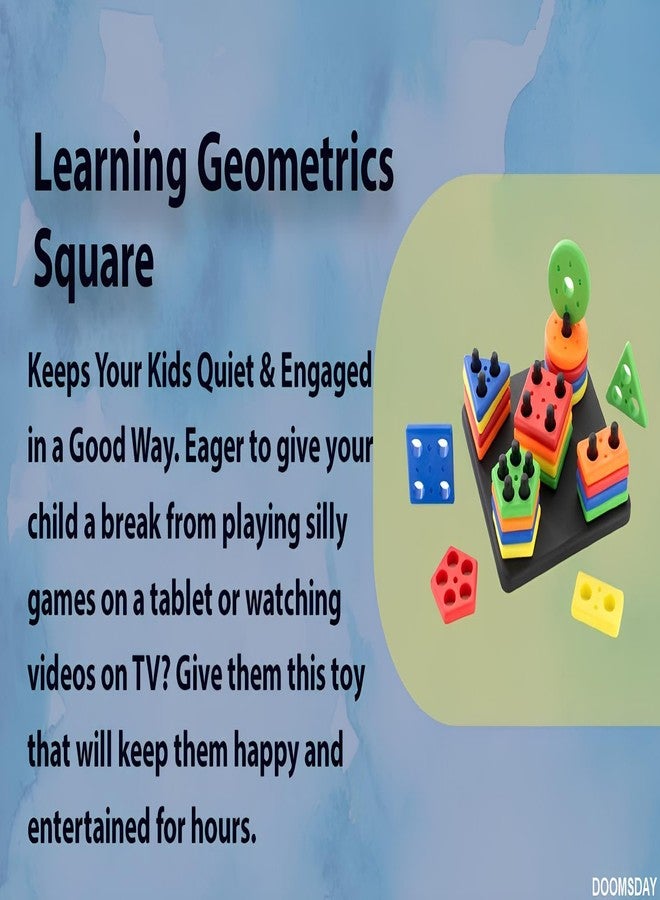 DOOMSDAY لعبة فرز الأشكال وتكديسها للأطفال الصغار، لعبة مونتيسوري لفرز الألوان، لعبة أشكال هندسية لمرحلة ما قبل المدرسة، لعبة ألغاز الأوتاد، مكعبات لوحية، ألعاب تكديس وفرز للأطفال الصغار - Image 2